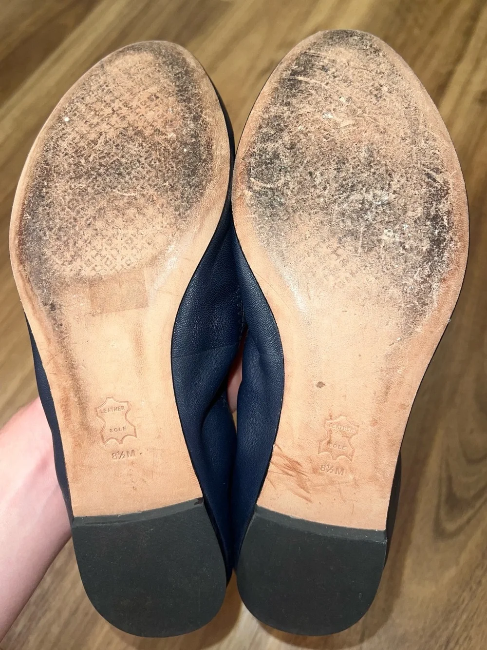 Tory Burch Navy Leather Ballet Flats with Gold Logo
